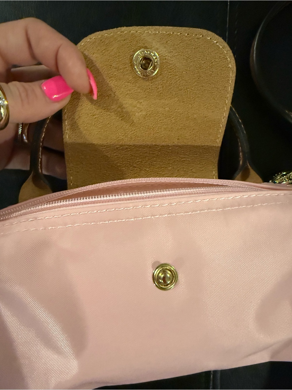 Longchamp Le Pliage Pink and Brown with Handle or Crossbody with Gold Hardware - Picture 6 of 7
